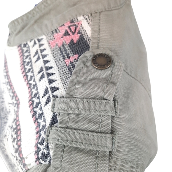 FB Sisters Moto Military Jacket Khaki w Embroidered Aztec Pattern Size Medium - Picture 5 of 13
